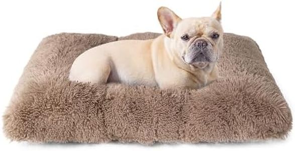 EHEYCIGA Fluffy Dog Crate Bed for Medium Dogs, Plush Faux Fur Dog Crate Pad, Calming Anti Anxiety Medium Dog Bed for Crate, Washable Soft Warm Dog Crate Mat with Non-Slip Bottom, Camel