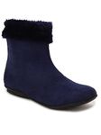 Bruno Manetti Women's Navy Boots Slipon, Zipper, Fur Ankle Length Boots