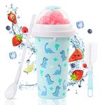 susimond New Cartoon Dinosaur Slushy Cup, Quick Frozen Magic Slushie Maker Cup, Double Layers Slushie Cup with Cup Brush Straw and Spoon, DIY Squeeze Slushy Maker Cup for Drinks Juices and Milk