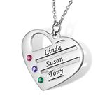 HOUSWEETY Personalised Engraved Heart Necklace Family Pendant BFF Keepsake with Birthstones - Custom Made & Personalised with 3 Names!