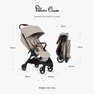Silver Cross Clic 2 Compact Stroller with Travel Bag – Foldable, Lightweight, Latte