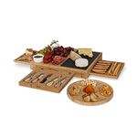 Dem Retail Bamboo Cheese Board and Knife Set, Extra Large 20 Pieces Charcuterie Boards, Grazing Board, Slate Serving Platters, Wooden Serving Boards, New Home Gifts, Cheese Board Gift Set