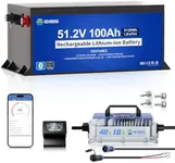 DC HOUSE Metal Case 48V 100Ah Lithium Golf Cart Battery, 200A BMS Lifepo4 Battery with 48V 18A Charger, Bluetooth Mobile APP & LCD Monitor, Peak Current 700A