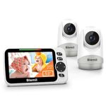 Blemil Upgrade Baby Monitor with 30-Hour Battery, 5" Large Split-Screen Video Baby Monitor with 2 Cameras and Audio, Remote Pan/Tilt/Zoom, Two-Way Talk, Room Temperature, Auto Night Vision