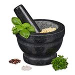 Relaxdays 10029951 Pestle, Spices, Herbs, Polished Stone Mortar, Ø 14 cm, Vol. 400 ml, Granite, Grey