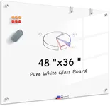 MaxGear Tempered Glass Whiteboard 48" x 36", Pure White Magnetic Glass Dry Erase Board for Wall, Large Frameless Glass White Board with 1 Eraser, 3 Markers & 6 Magnets for Office, Home (4' x 3')