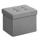 SONGMICS Storage Ottoman, Foldable Small Ottoman Foot Rest, 31 x 41 cm Foot Stool, Ottoman with Storage, Load up to 130 kg, for Living Room, Bedroom, Dorm, Light Grey LSF102G52