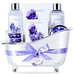 BODY & EARTH Spa Gifts Set for Women,7pcs Lavender Bath Sets for Women Gifts Scented Candle, Shower Gel, Bath Salt, Bubble Bath, Body Lotion Pamper Gifts Sets Birthday Christmas Gift for Her Him