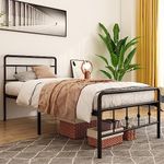 HOBINCHE Twin XL Metal Bed Frame with Vintage Headboard and Footboard,Victorian Style Platform Bed Frame,Sturdy Heavy Duty Slat Support,No Box Spring Needed, Noise Free,Black