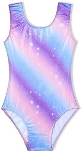 TENVDA Girls Leotards for Gymnastics Outfits Sparkle Kids One-Piece Colorful Dancewear Size 2-12 Years Old, Stripe Glitter Tank, 7-8 Years