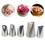 RoseFlower 5 PCS Flower Rose Petal Piping Tips Set - Stainless Steel Piping Nozzles Kit for Pastry Cupcakes Cakes Cookies Decorating Supplies Baking Set #2