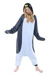 NEWCOSPLAY Animal Onesie Adult Grey Penguin Pajamas Plush One Piece Cosplay Animal Costume Sleepwear (Grey Penguin, Small)