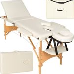 TecTake® Portable Massage Table, 3 Zones, Foldable Therapy Bed, Massage, Physiotherapy Adjustable Table Beauty Couch, Lash & Tattoo Table with Storage Bag, Beauty Salon Furniture, Salon Chair - beige