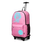 Kono Functional Laptop Rucksack with Rolling Wheels Lightweight and Waterproof Luminous Music Boy Detachable Trolley Backpack Cabin Luggage Bag (Pink-Upgrade)