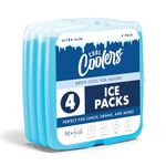 Cool Coolers by Fit + Fresh, Reusable & Long-Lasting Slim Ice Packs, Perfect Addition To Your Lunch Box, Camping Accessories, Insulated Lunch Bag, Beach Cooler Backpack & More, 4PK, Clear Blue