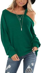 Ezbelle Oversized Tops Women's Off The Shoulder Sweater Long Sleeve Tshirts Tunic Tops Pullover Sweatshirt Fall Outfits Blackish Green XXL