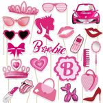 SKJIAYEE 22 Pcs Hot Pink Girls Photo Booth Props Pink Princess Photo Booth Props Set for Girls Birthday Bachelorette Wedding Bridal Shower Anniversary Themed Party Supplies