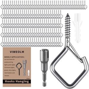 Viweolm 108 PCS 304 Stainless Steel Ceiling Hooks for Hanging Plants, Wind Chimes, String Lights Decorations – Heavy Duty Screw Hooks with Safety Buckle, Ideal for Indoor and Outdoor Use