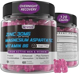 Zinc and Magnesium Supplement (Made in USA), Zinc Magnesium Aspartate Post Workout Gummies for Men Women, w/Vitamin B6, B12, D3, Turmeric for Nighttime Muscle Recovery, Boost Immunity & Sleep, 120 Cts