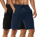 Boyzn Men's 2 Pack Casual Shorts Cotton Workout Running Shorts Quick Dry Joggers Shorts with Elastic Waist and Zip Pockets Black/Navy-XL