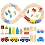 Wooden Train Set for Boy Girls, 33 Pcs Wooden Train Track Rail Set with Train Cars,Town Pieces,People and Tracks,Train Sets Car Kids Toys for Kids Ages 3+ Christmas Birthday Gift