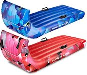 Slippery Racer Giant Inflatable Toboggan Snow Sled for Adults and Kids, Durable Heavy Duty, 2 Pack Red and Blue, 60"