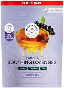 Beekeeper's Naturals Soothing Honey Elderberry Cough Drops Immune Support with Vitamin D, Zinc and Propolis Throat Soothing Lozenges, 24 Ct