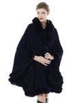 BEAUTELICATE Fine Knit Cape Coat Women’S Cardigan Poncho Knitted Cloak Oversize Faux Fur Shawl Wrap Stole for Autumn Winter Wedding Bride Bridesmaids Causal Manteau(One Size, Navy Blue)