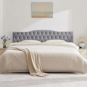 Iroomy Upholstered California King Headboard, Button Diamond Tufted Headboard with Adjustable Height and Solid Wood Leg, Velvet Padded Headboards for King Size Bed, Modern Head Board, Grey Velvet