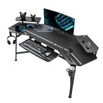 EUREKA ERGONOMIC Gaming Desk with LED Lights 182 x 76cm Wing Shaped Computer Desk Large Office Computer Workstation PC Table w Keyboard Tray Monitor Stand Dual Headphone Hanger Cup Holder