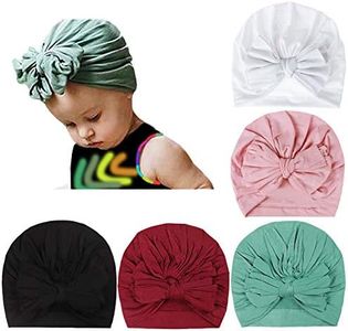 DRESHOW BQUBO 5 Pieces Baby Turban Hats Turban Bun Knot Baby Infant Beanie Baby Girl Soft Cute Toddler Cap