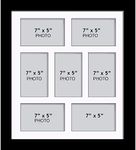 Large Multi Picture Photo Aperture Frame, 7” x 5” size with 7 openings in White Mount, Choices of frames