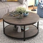 NSdirect Round Coffee Table,36" Coffee Table for Living Room,2-Tier Rustic Wood Desktop with Storage Shelf Modern Design Home Furniture(Light Walnut)