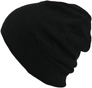 Mens Organic Cotton Jersey Beanie - Womens Slouchy Knit Hat Winter Summer Made in Japan Black S