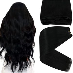 Sunny Hair Weft Hair Extensions Human Hair Sew in Hair Extensions Human Hair Straight Hair Extensions for Women Real Human Hair 20inch Black