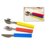 Itian Cutlery Set-Fork & Cutter & Spoon Stackable Tableware For Kids Stainless Steel Utensils With Silicone Handle