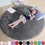 Gray Round Rug for Bedroom,Fluffy C