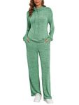 Famulily Women Casual Turtleneck Tracksuit Set Solid Color Long Sleeve Sweatshirt and Jogging Bottoms with Pockets Green S