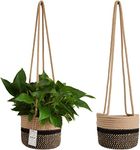 Newly launched ☆LBY® Hanging Planter Baskets 8"x6" Jute Cotton Rope Woven Macrame Plant Hangers Natural Flower Plant Pots Pack of 2 (Jute/Black/Stripes)