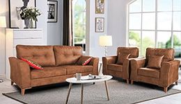 Adorn India Premium Aslaug 3-1-1 Sofa Set (Leatherette Suede Fabric Colour Tan)