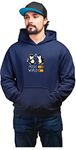 RACIOUSE Cotton Men Full Sleeves penguine Enjoying with Music on World Off Printed with Hooded Sweatshirt Hoodie Navy M