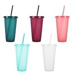 Reusable Plastic Cup 5 Pcs Drinkware Tumblers Coloured Acrylic Cups Tumblers with Lids and Straws Plastic Bulk Iced Plastic Cold Water Tumblers Iced Coffee Cups Travel Mug Party Tumbler