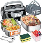 SOOOEC Electric Heated Lunch Box 100W - 3-in-1 Fast Heating Lunch Boxes Portable for Adults, 12V/24V/220V with 2 Pack Containers (Single & Compartment) for Car Truck Office (3 Times Faster)
