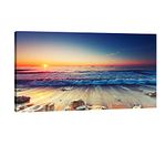 Pyradecor Large Modern Seascape Artwork Stretched and Framed Ocean Sea Beach Pictures Giclee Canvas Prints Waves Paintings on Canvas Wall Art for Living Room Bedroom Home Derations L