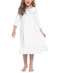 Ekouaer Kids Girls Pajamas Dress Cotton Sleepwear Petite Sleep Dress Soft Nightgown Nightshirt (White,12-13T)