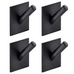 DOCOSS Stainless Steel Self Adhesive Hooks for Wall Heavy Duty Hooks for Hanging,Tower Clothes Hanger for Wall,Bathroom & Kitchen Pack of 4, Black