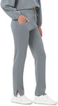 ODODOS Women's Modal Soft Split-Hem High Waist Pants with Pockets Adjustable Shockcord Casual Lounge Pants, Grey Blue, Medium