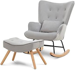 Artechworks Modern Velvet Rocking Chair, Glider Chair with Ottoman Cushion, Nursery Mid Century Upholstered Tufted Chair Rocking Armchair Rocker Accent Chair for Livingroom, Balcony, Grey