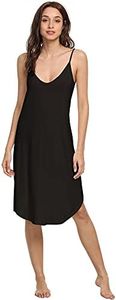 GYS Women's Bamboo Viscose Full Slips for Under Dresses Adjustable Spaghetti Straps Cami Slip Dress, Black-long Style, Large