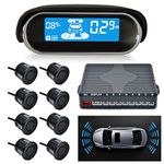 MASO Car Parking Sensor Dual-core Front and Rear View Reverse Radar System LCD Display Kit N8P4L Four Voice Switchable with 8 Black Sensor